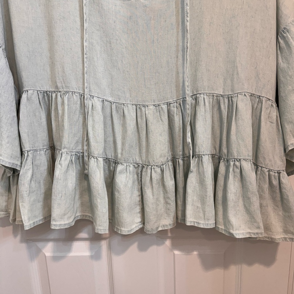 AP Adyson Parker Boho Light Blue Ruffle Hem Chambray Peplum Women's Top Size XL - Picture 5 of 11